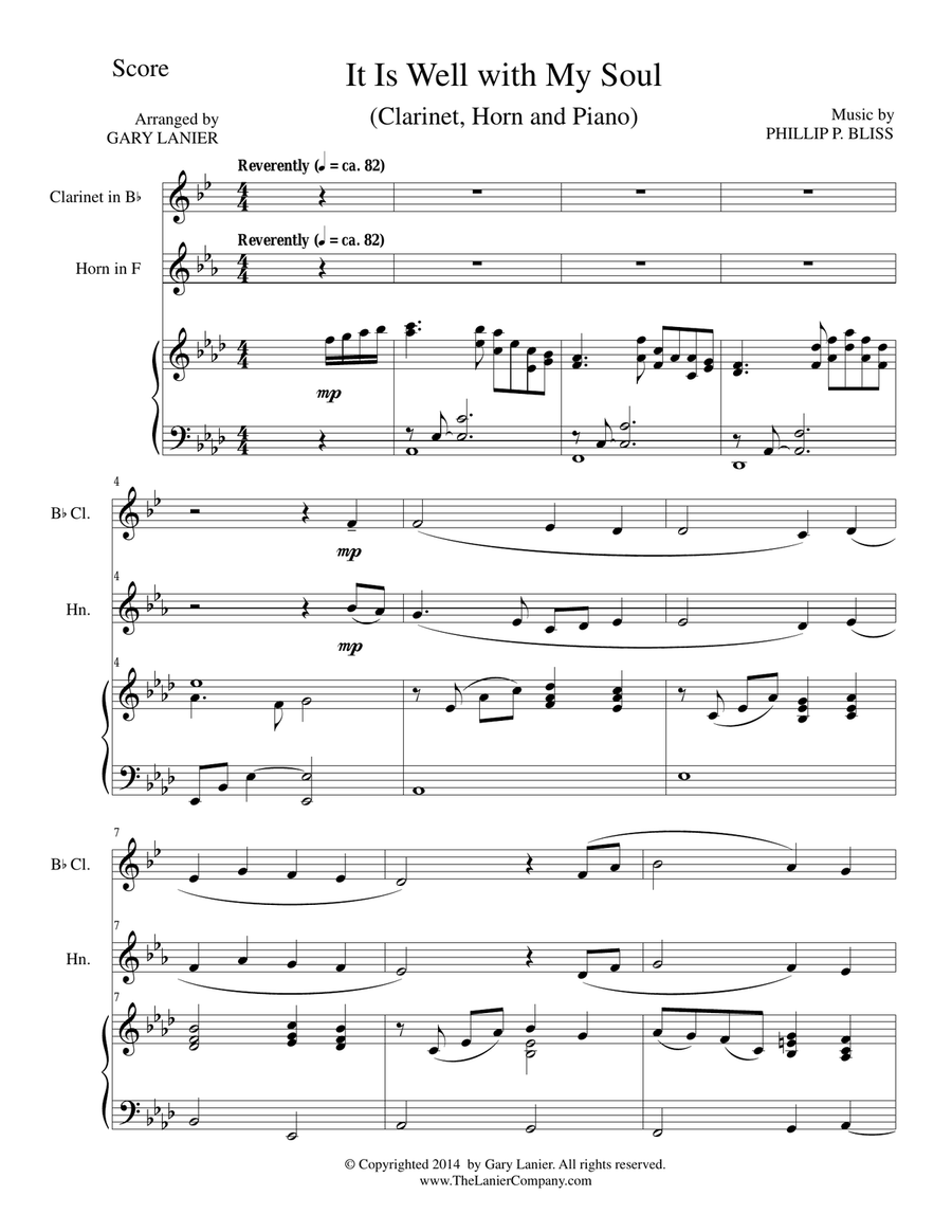 IT IS WELL WITH MY SOUL (Trio - Bb Clarinet, Horn, Piano with Score and Parts) Small Ensemble scores gallery preview page 1