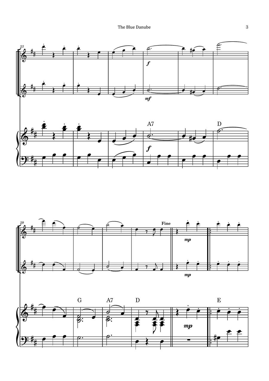 The Blue Danube - Flute Duet with Piano and Chord Notations Flute Duet scores gallery preview page 3