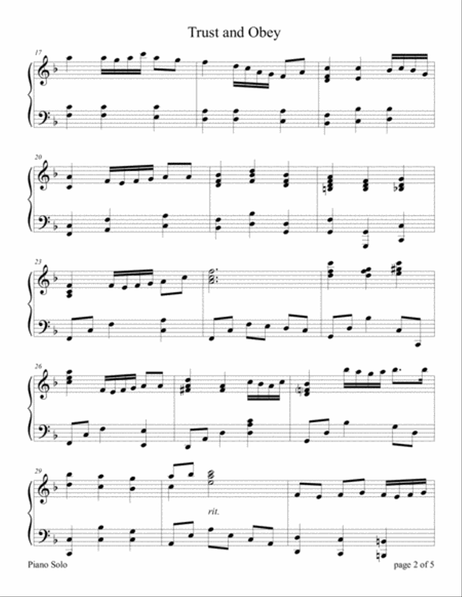 Trust and Obey Piano Solo scores gallery preview page 3