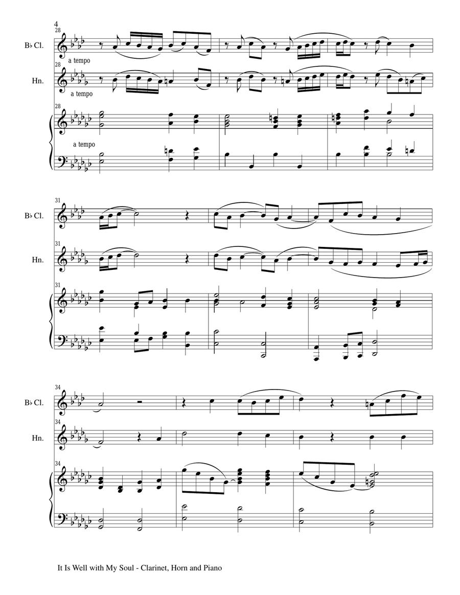IT IS WELL WITH MY SOUL (Trio - Bb Clarinet, Horn, Piano with Score and Parts) Small Ensemble scores gallery preview page 4