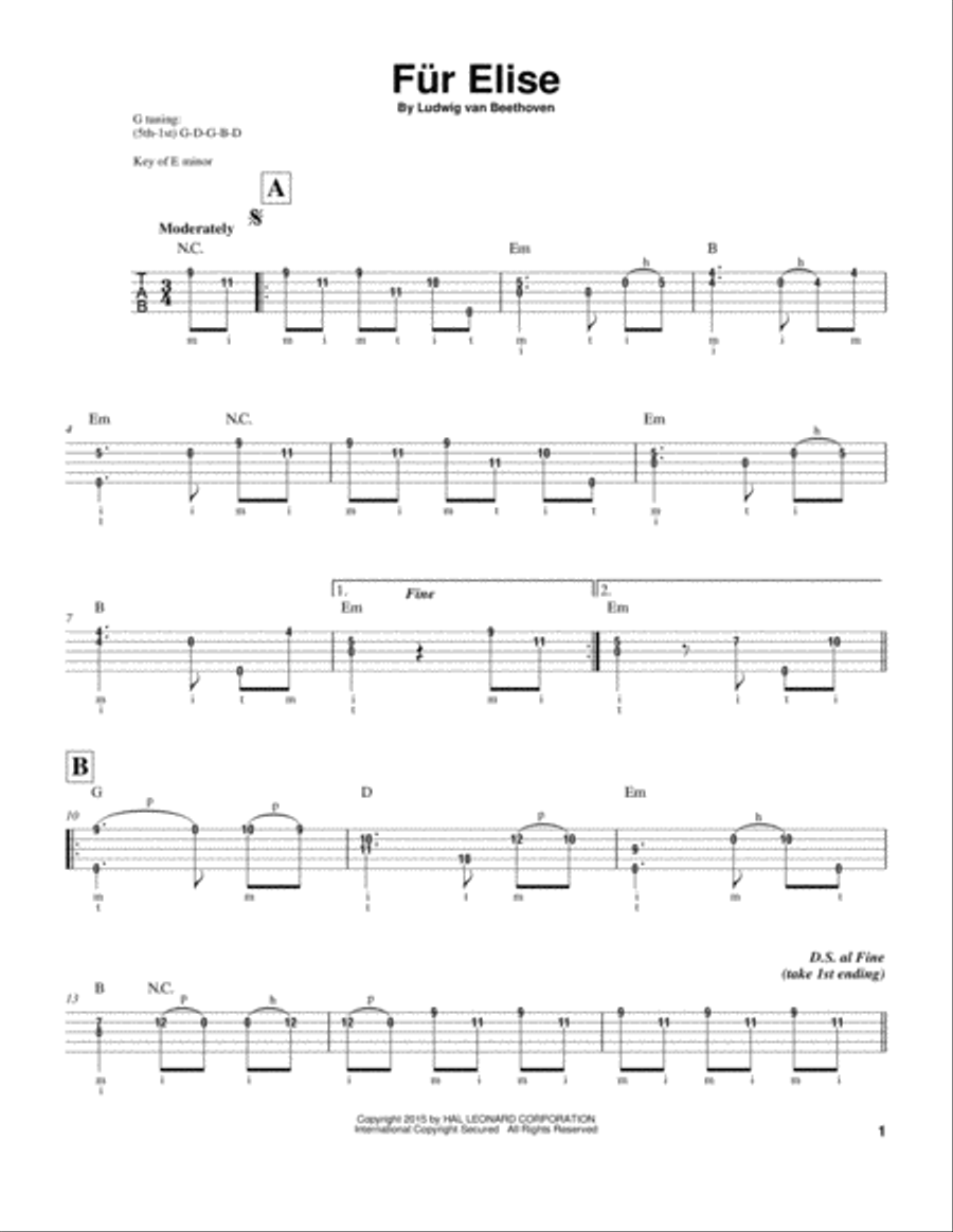 Fur Elise Banjo scores gallery preview page 1
